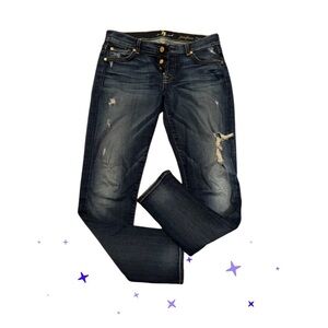 🌟7 For All Mankind🌟 Dark Blue Distressed Skinny Jeans